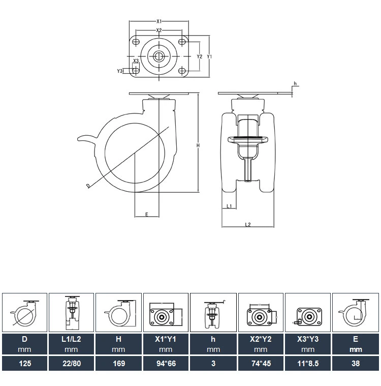 Jq Caster 5inch Double PU Wheel Swivel Medical Caster for Hospital Equipment