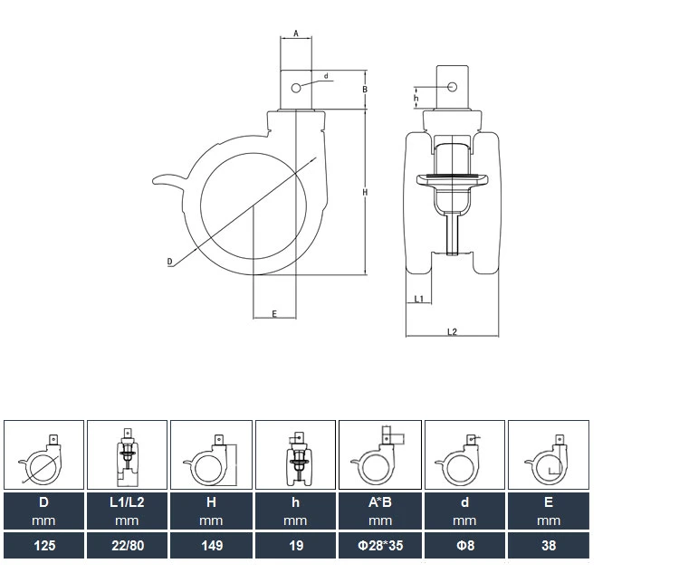 Jq Caster 5inch Double PU Wheel Swivel Medical Caster for Hospital Equipment