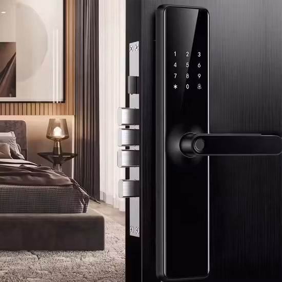 Cerradura de puerta inteligente con huella dactilar visible en pantalla HD de 4,5