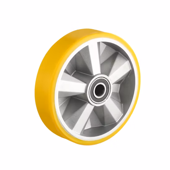 Rueda de carro industrial de servicio pesado de 4-8 pulgadas Rueda de PU de acero de zinc amarillo con freno