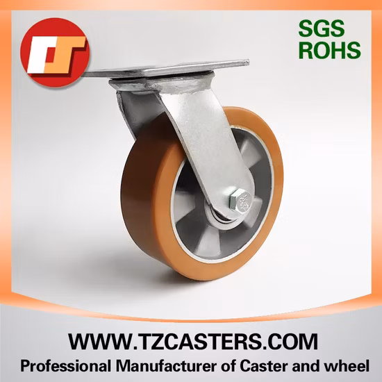 Placa de freno giratoria de 4 a 8 pulgadas, núcleo de acero, ruedas rojas de PU, ruedas de servicio pesado